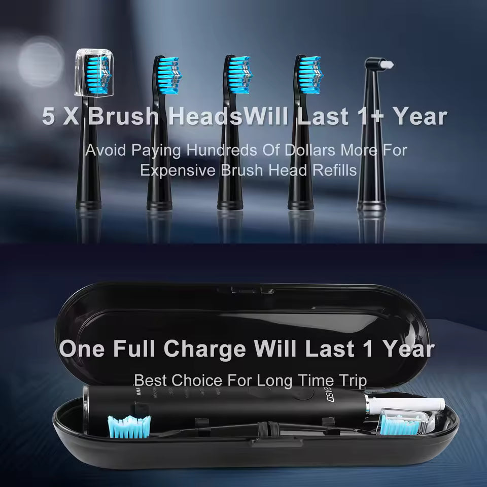 Seago SG-575 Sonic Toothbrush – 360-Day Battery, USB, 4 Heads + Case