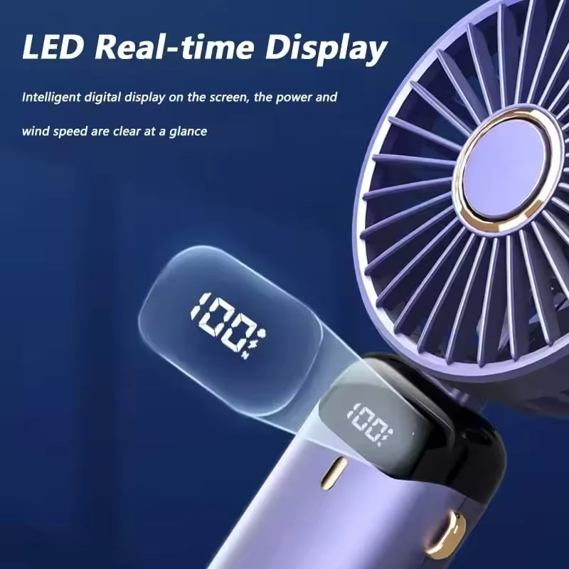 3000mAh Foldable Mini Fan – Neck Hanging, USB Rechargeable, 5-Speed