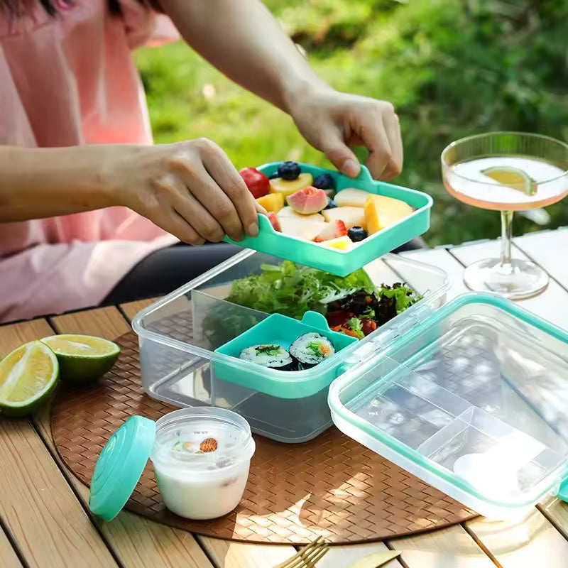 Double Layer Bento Lunch Box – Portable Handle, Compartments, Leakproo